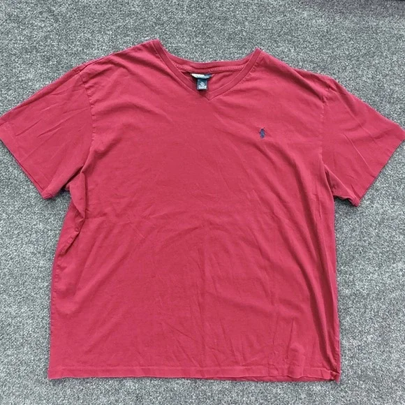 Polo Ralph Lauren V-Neck T-Shirt Mens XXL Red Short Sleeve Cotton Pony Logo - Picture 2 of 6